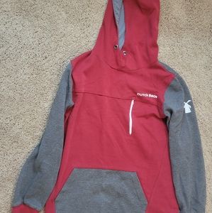 SM, red and gray, Dutch Bros pull over hoodie.